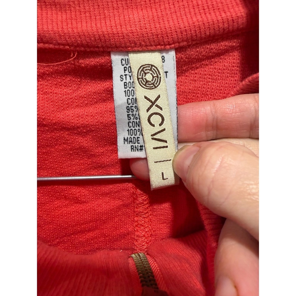 XCVI Women Full Zip Jacket Crochet Lace Back Coral Red Size L - Picture 2 of 7